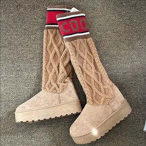 Cozy Tan Cable Knit Knee-High Boots